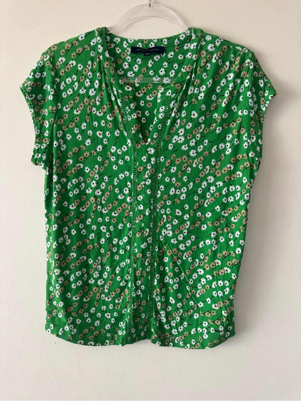 Tommy Hilfiger Green Floral Split V-Neck Blouse